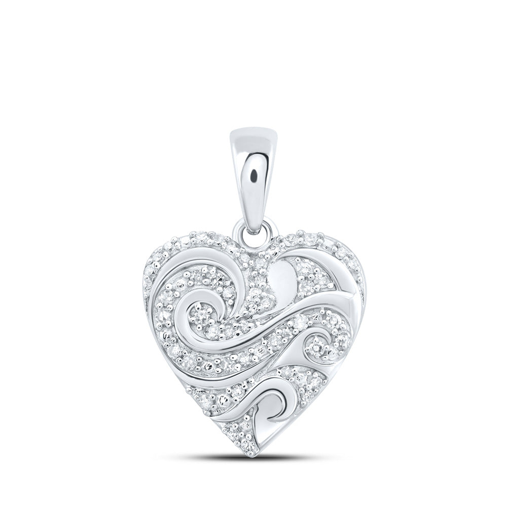 10K Yellow Or White Or Rose Gold Womens Round Diamond Heart Pendant