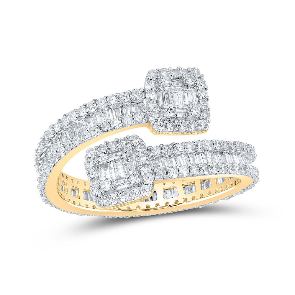 10K Yellow Or White Or Rose Gold Mens Baguette Diamond Cuff Eternity Band Ring, Mens Size: 7-13