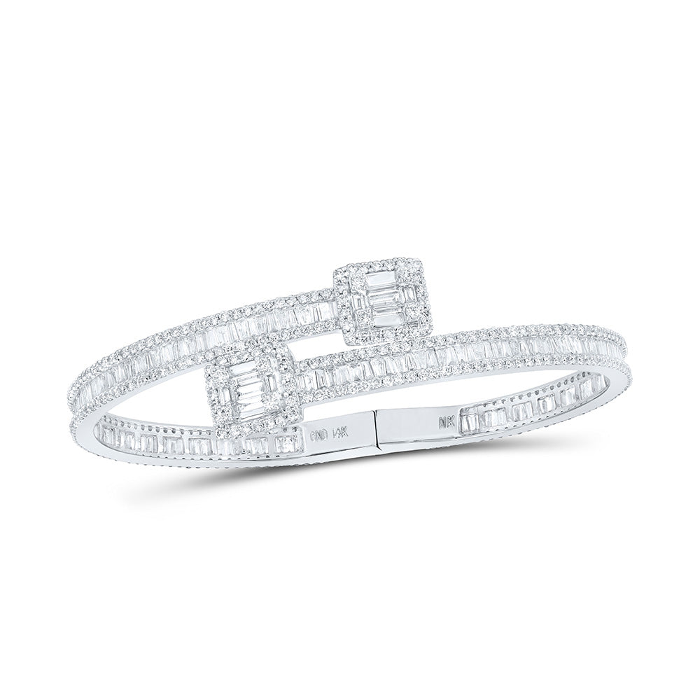 14K Yellow Or Rose Or White Gold Mens Round Diamond Square-accent Cuff Bangle Bracelet 8-1/4 Cttw, Width: 0.87 In