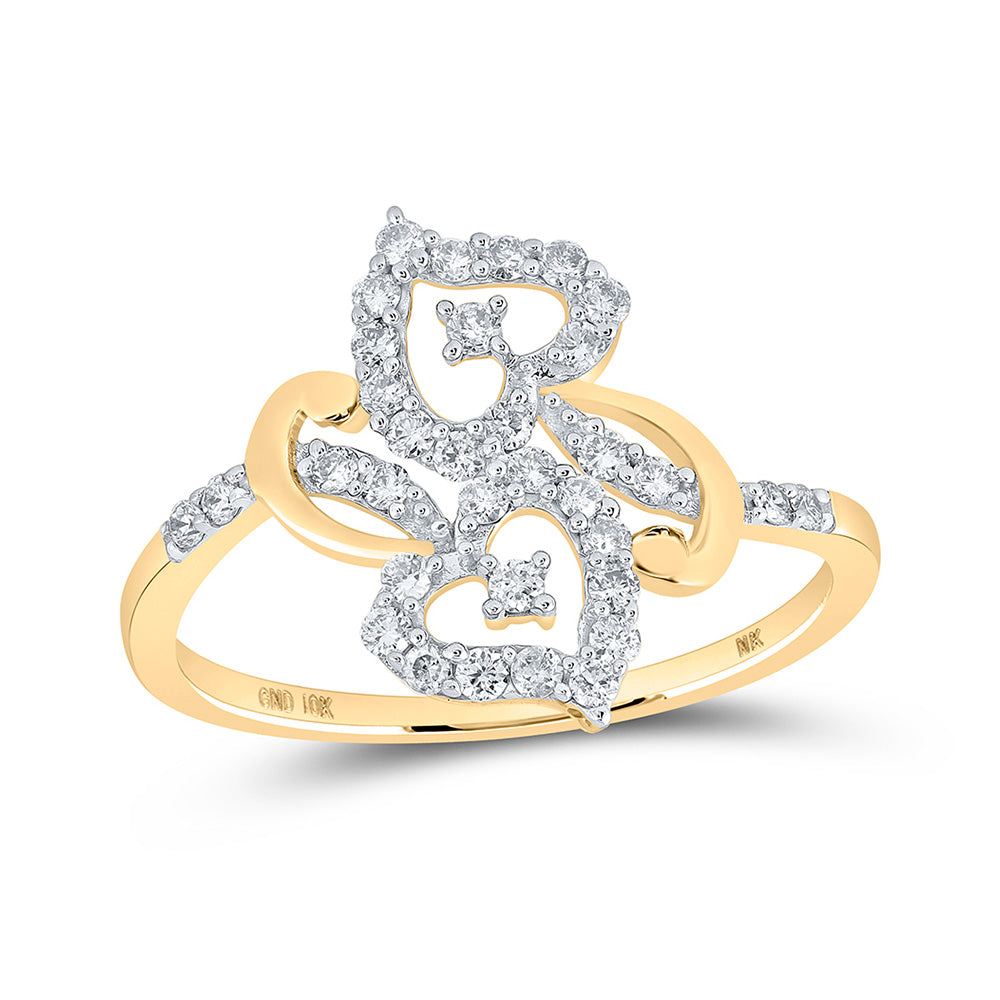10K Yellow Gold Womens Round Diamond Heart Ring 3/8 Cttw, Womens Size: 5-10