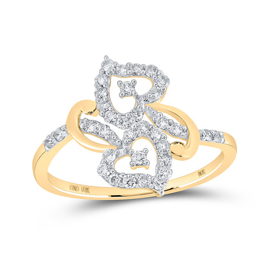 10K Yellow Gold Womens Round Diamond Heart Ring 3/8 Cttw, Womens Size: 5-10