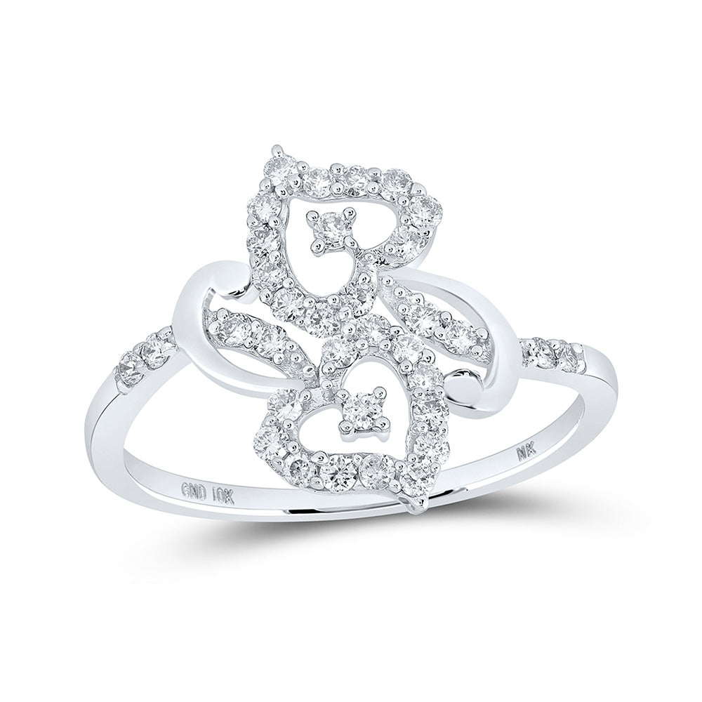 10K White Or Rose Gold Womens Round Diamond Heart Ring , Womens Size: 5-10