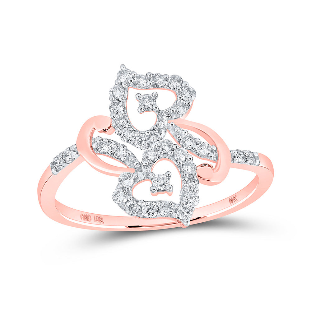 10K White Or Rose Gold Womens Round Diamond Heart Ring , Womens Size: 5-10