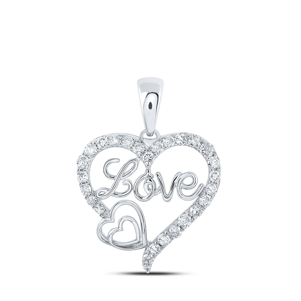 10K Yellow Or White Or Rose Gold Womens Round Diamond Love Heart Pendant