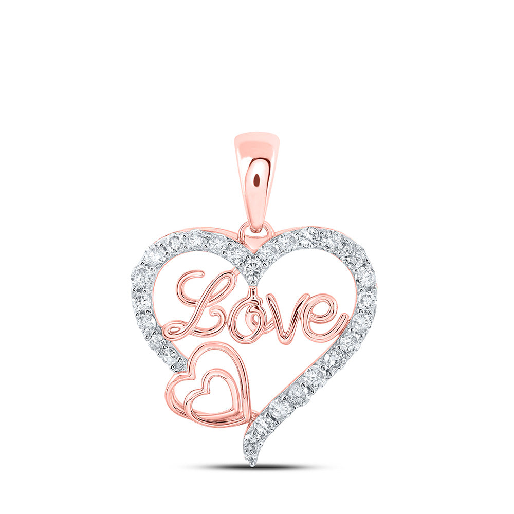 10K Yellow Or White Or Rose Gold Womens Round Diamond Love Heart Pendant