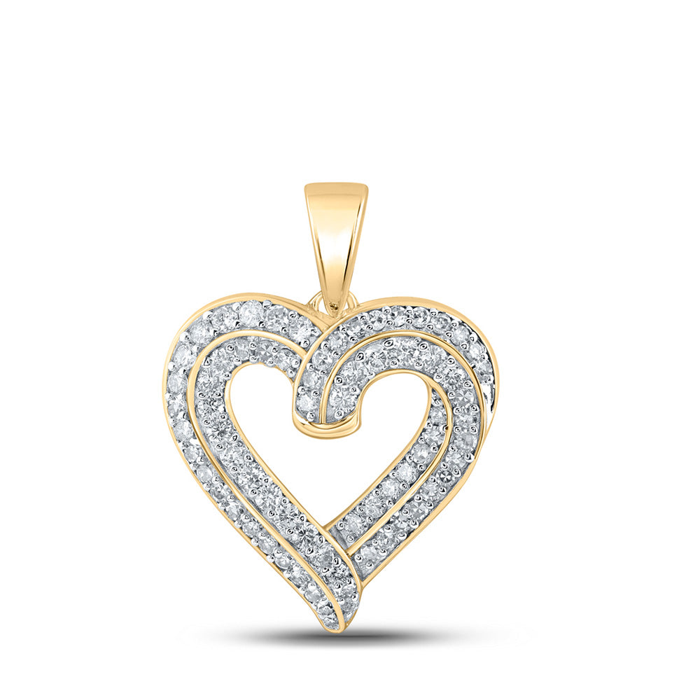 10K Yellow Or White Or Rose Gold Womens Round Diamond Heart Pendant