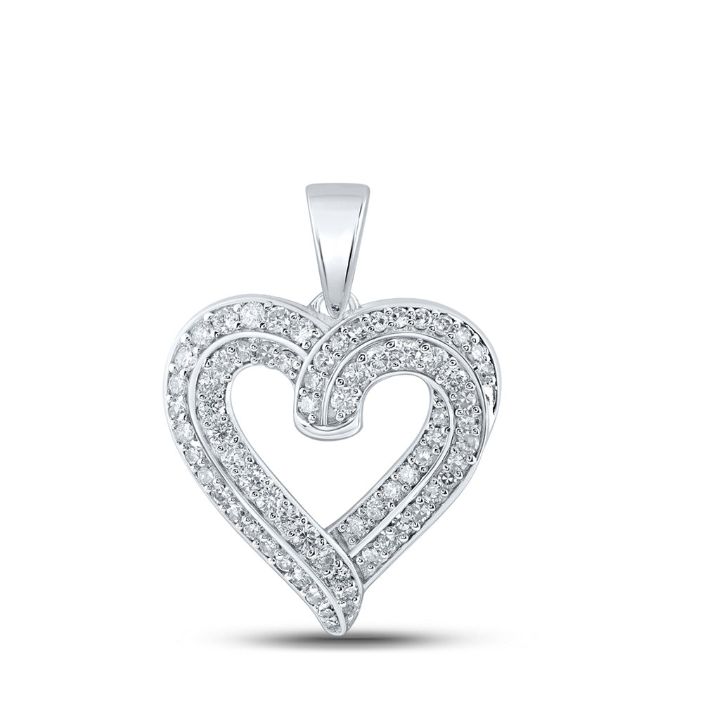 10K Yellow Or White Or Rose Gold Womens Round Diamond Heart Pendant