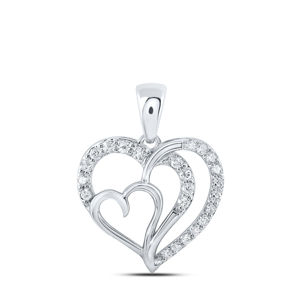 10K Yellow Or White Or Rose Gold Womens Round Diamond Heart Pendant