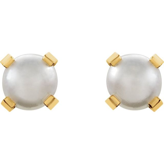 14K Yellow Gold 4 Mm 4-Prong Polished Iverness Imitation White Pearl Piercing Earrings