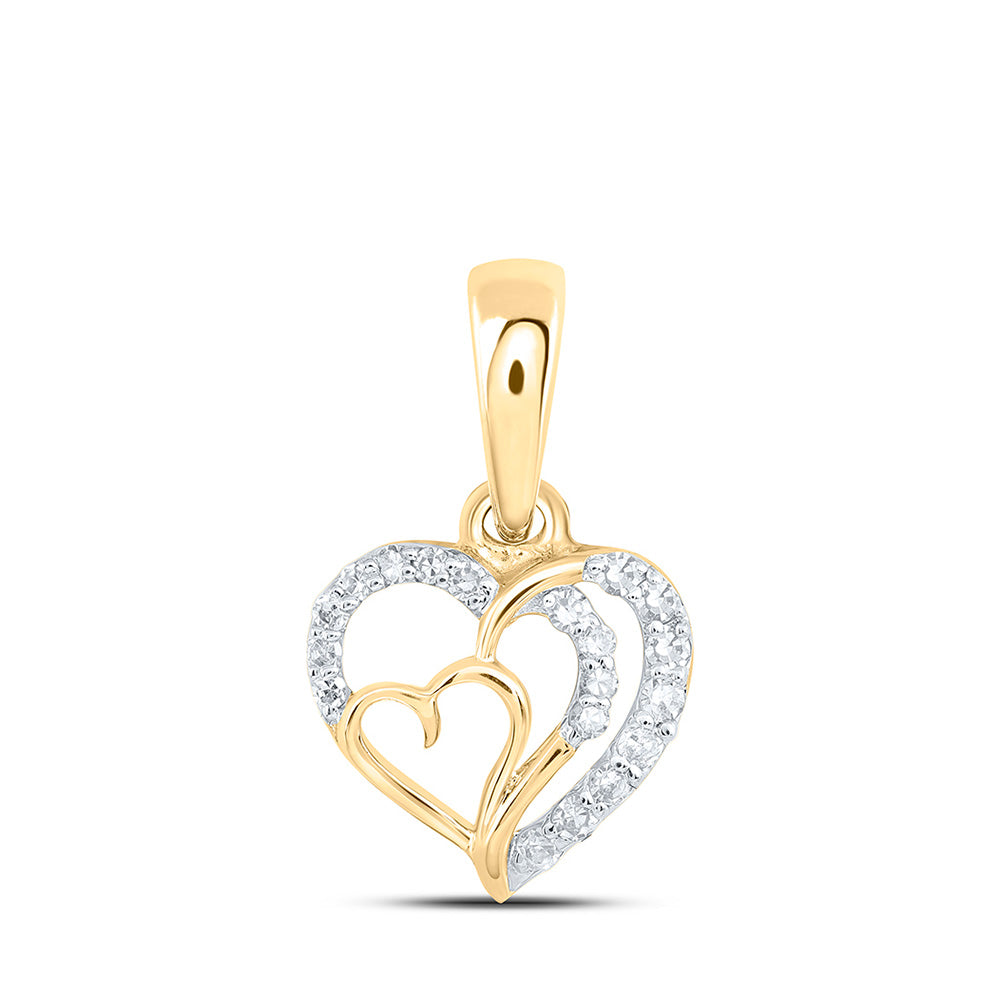 10K Yellow Gold Womens Round Diamond Heart Pendant 1/10 Cttw, Length: 0.63 In, Width: 0.39 In