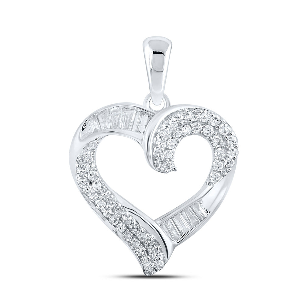 10K Yellow Or White Or Rose Gold Womens Round Diamond Heart Pendant