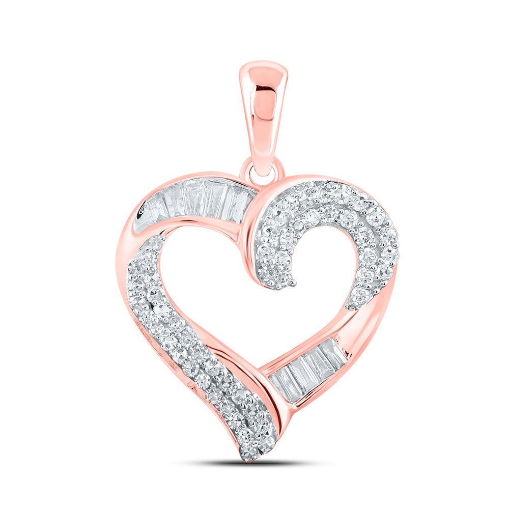 10K Yellow Or White Or Rose Gold Womens Round Diamond Heart Pendant
