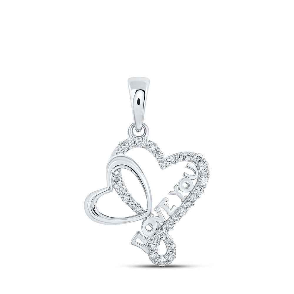 10K Yellow Or White Or Rose Gold Womens Round Diamond Love You Heart Pendant