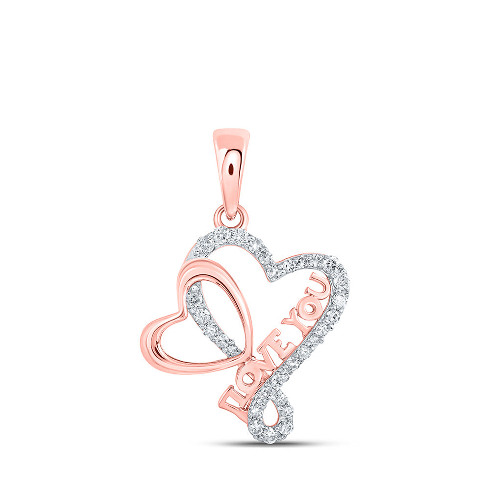 10K Yellow Or White Or Rose Gold Womens Round Diamond Love You Heart Pendant