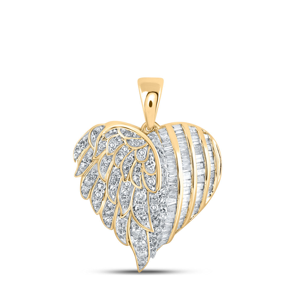 10K White Or Yellow Gold Womens Round Diamond Heart Pendant