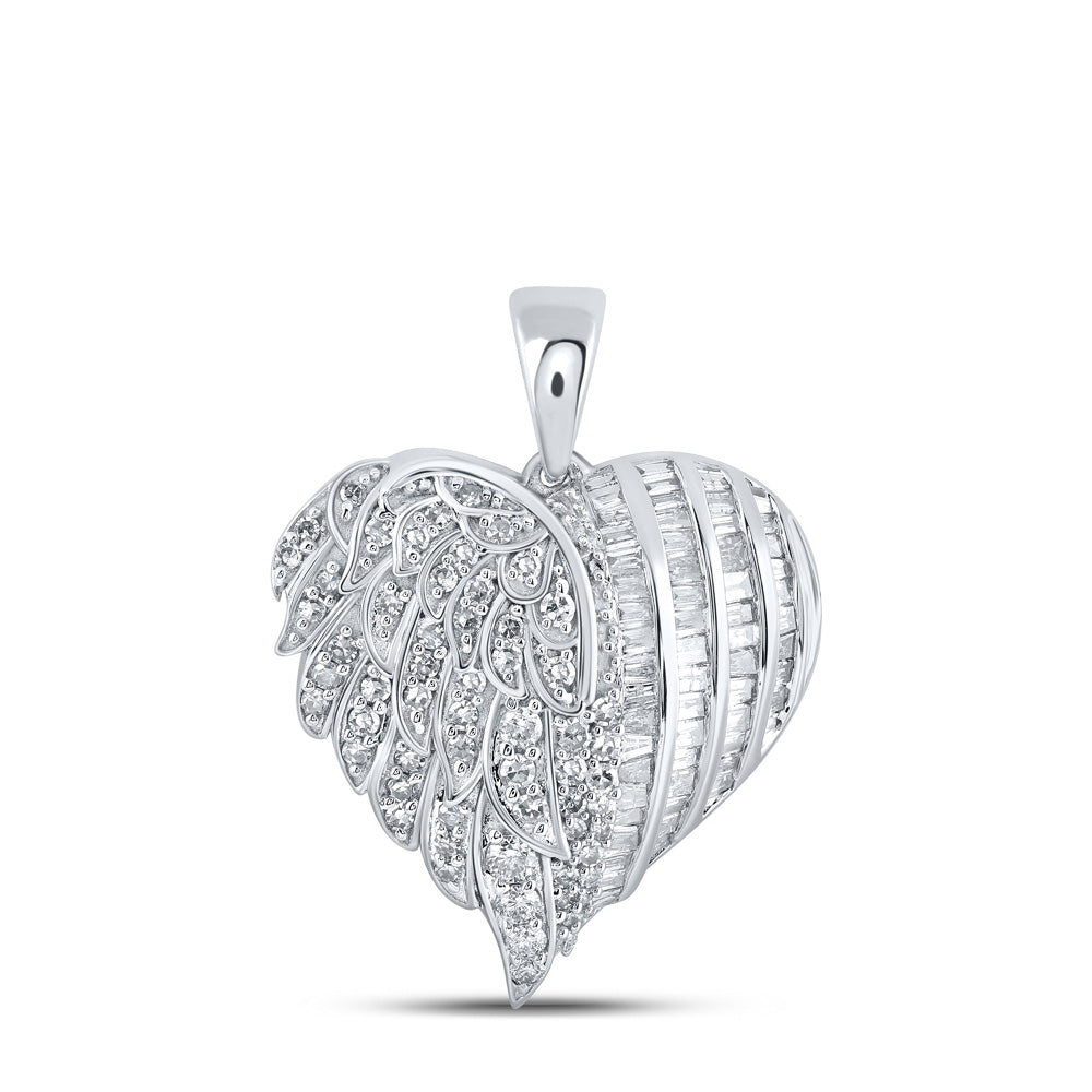 10K White Or Yellow Gold Womens Round Diamond Heart Pendant