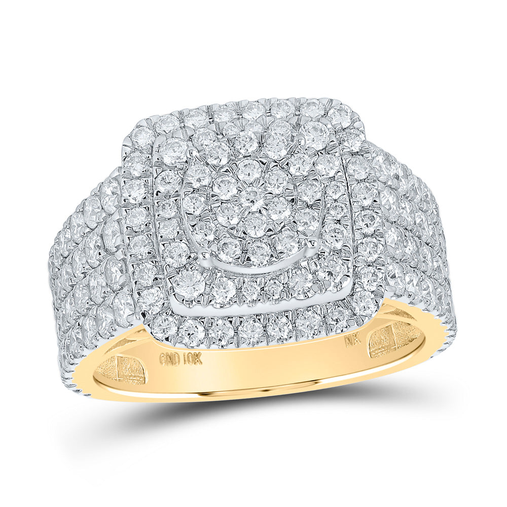 10K Yellow Gold Womens Round Diamond Square Cluster Ring 2-1/2 Cttw, Womens Size: 5-10