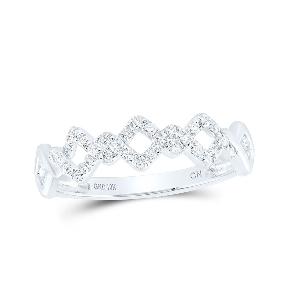 10K Yellow Or White Or Rose Gold Womens Round Diamond Offset Square Stackable Band Ring , Womens Size: 5-10