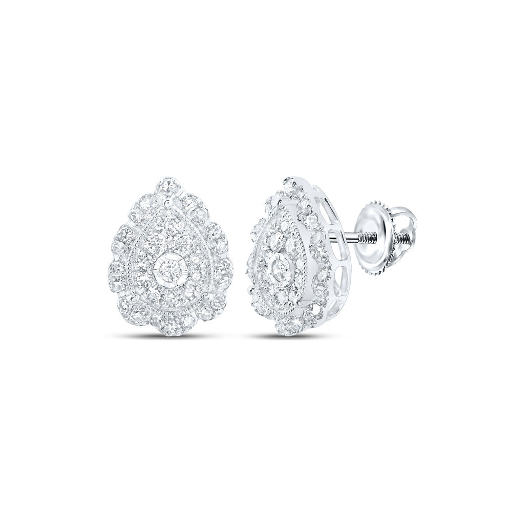 10K Yellow Or White Or Rose Gold Womens Round Diamond Teardrop Earrings