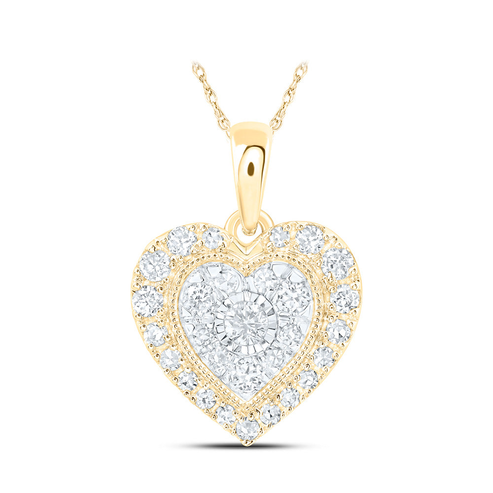 10K Yellow Or White Or Rose Gold Womens Round Diamond Heart Pendant