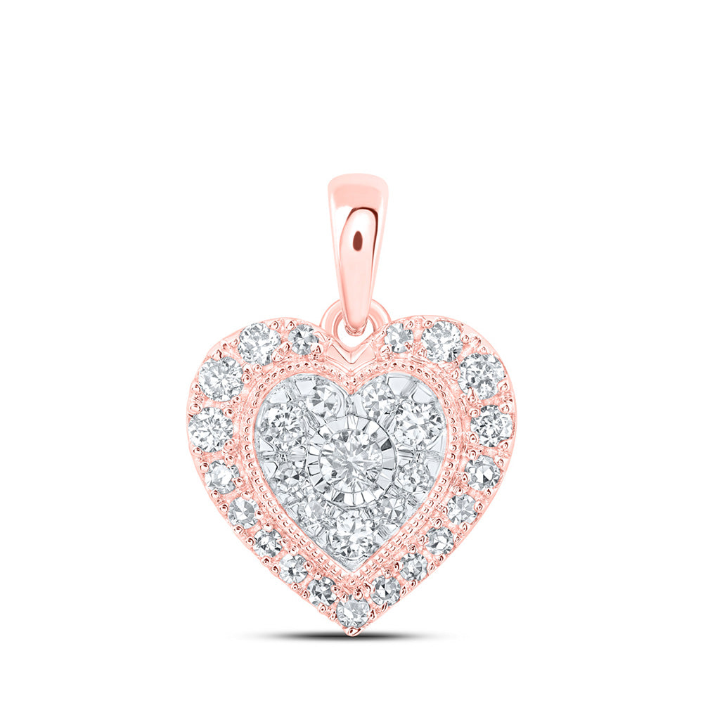 10K Yellow Or White Or Rose Gold Womens Round Diamond Heart Pendant
