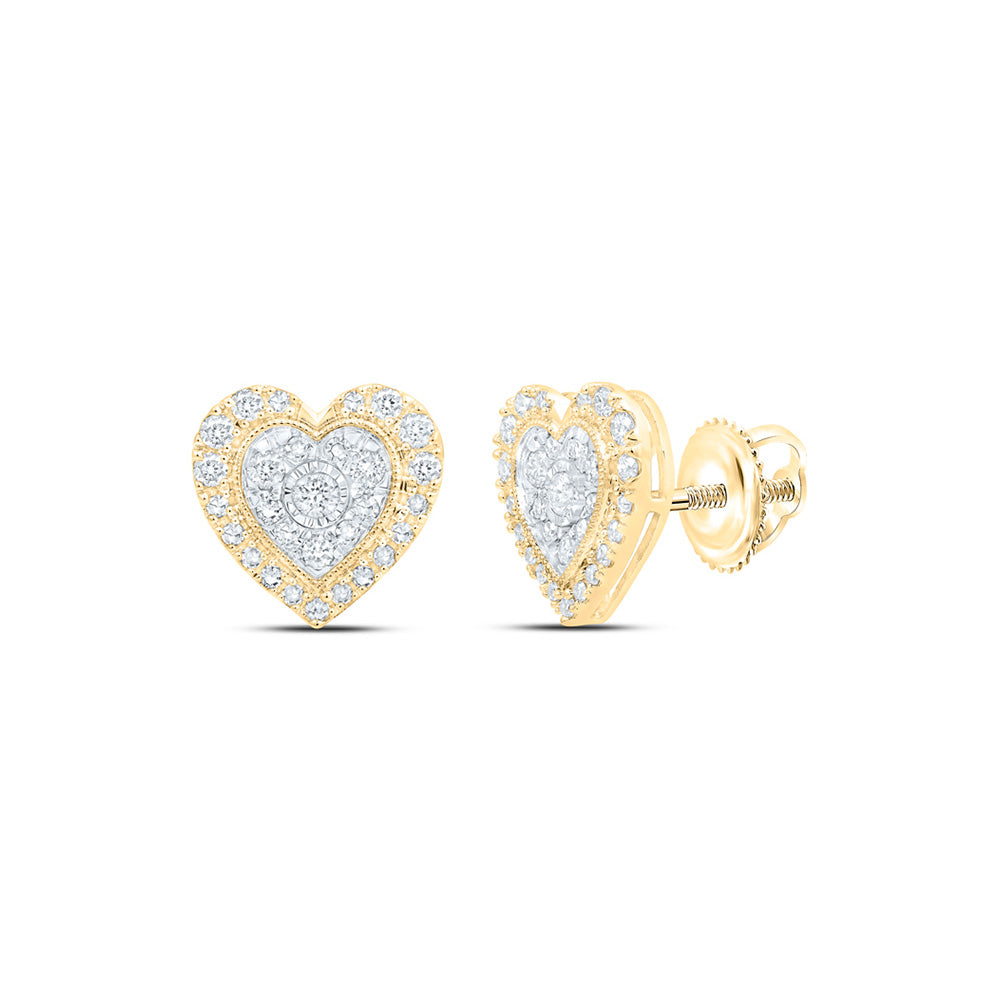 10K Yellow Or White Or Rose Gold Womens Round Diamond Heart Earrings