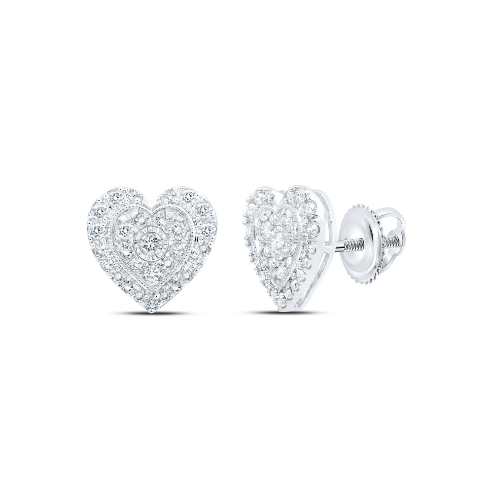 10K Yellow Or White Or Rose Gold Womens Round Diamond Heart Earrings
