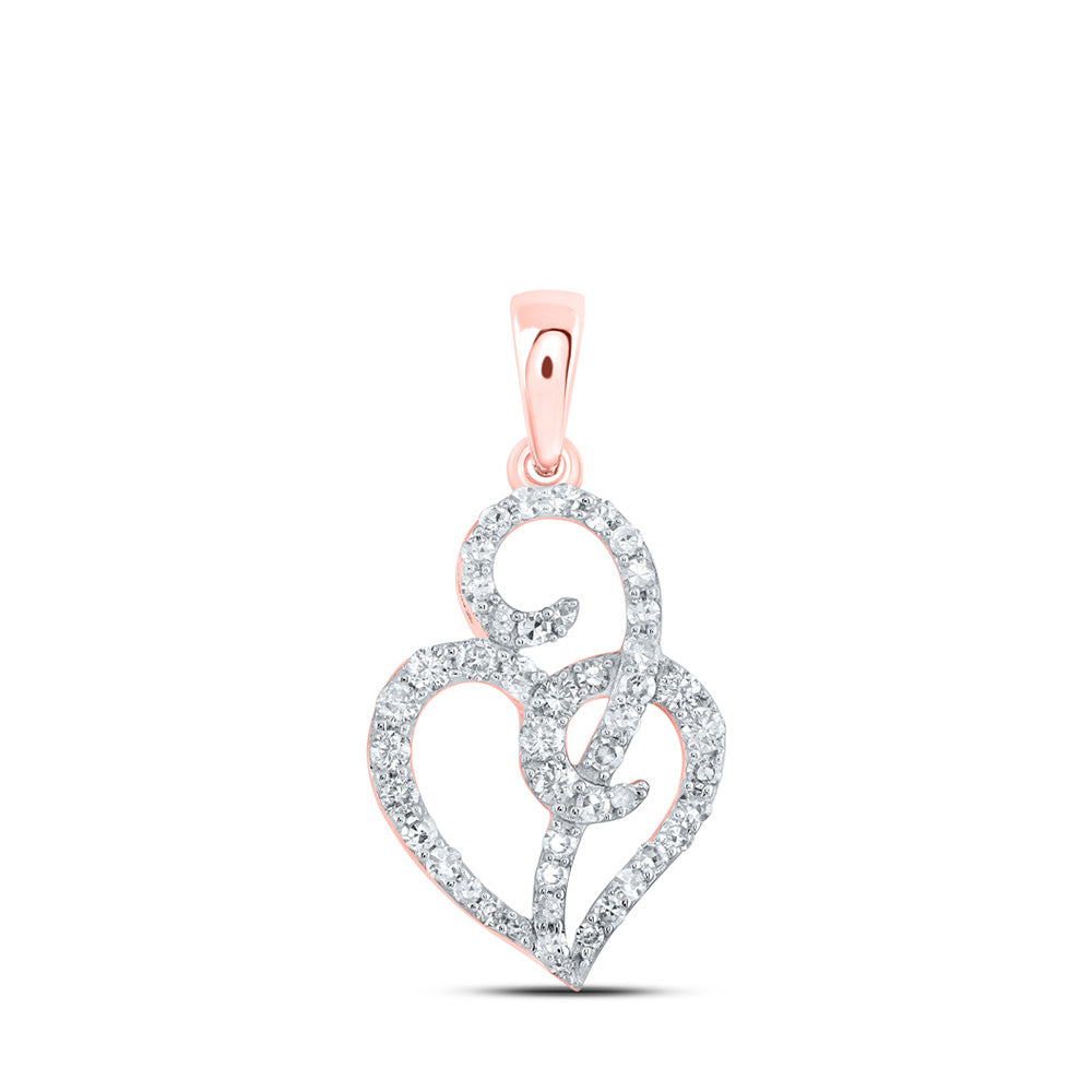 10K Yellow Or White Or Rose Gold Womens Round Diamond Heart Pendant