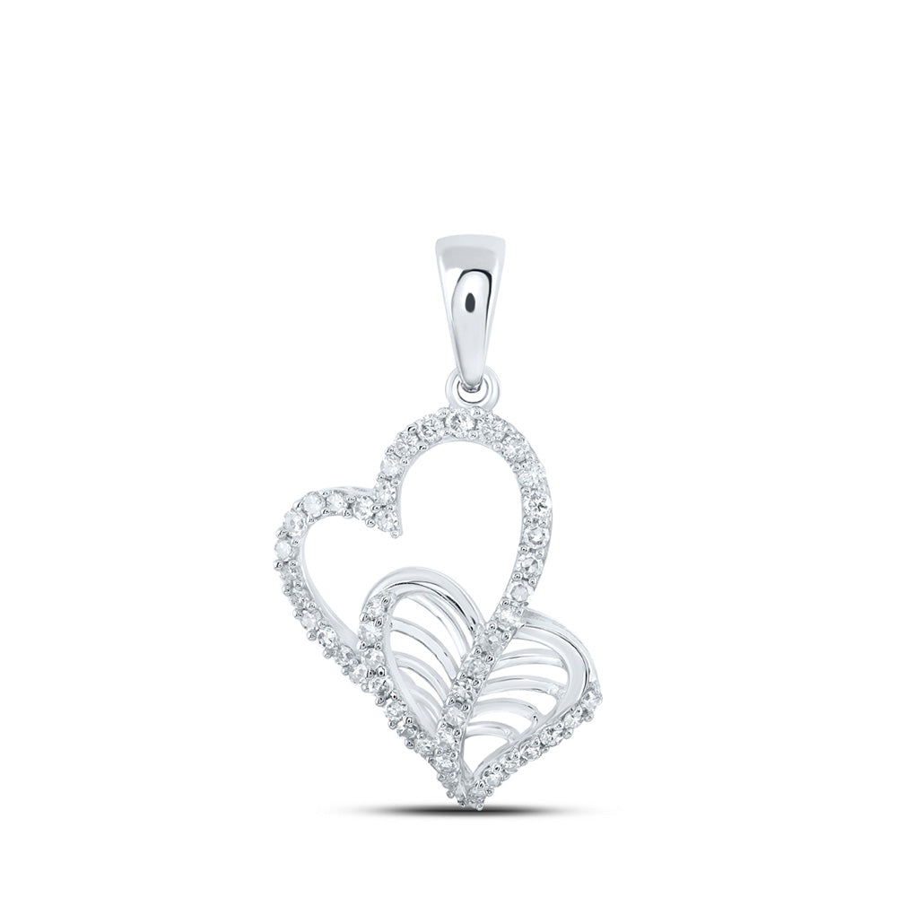 10K Yellow Or White Or Rose Gold Womens Round Diamond Heart Pendant