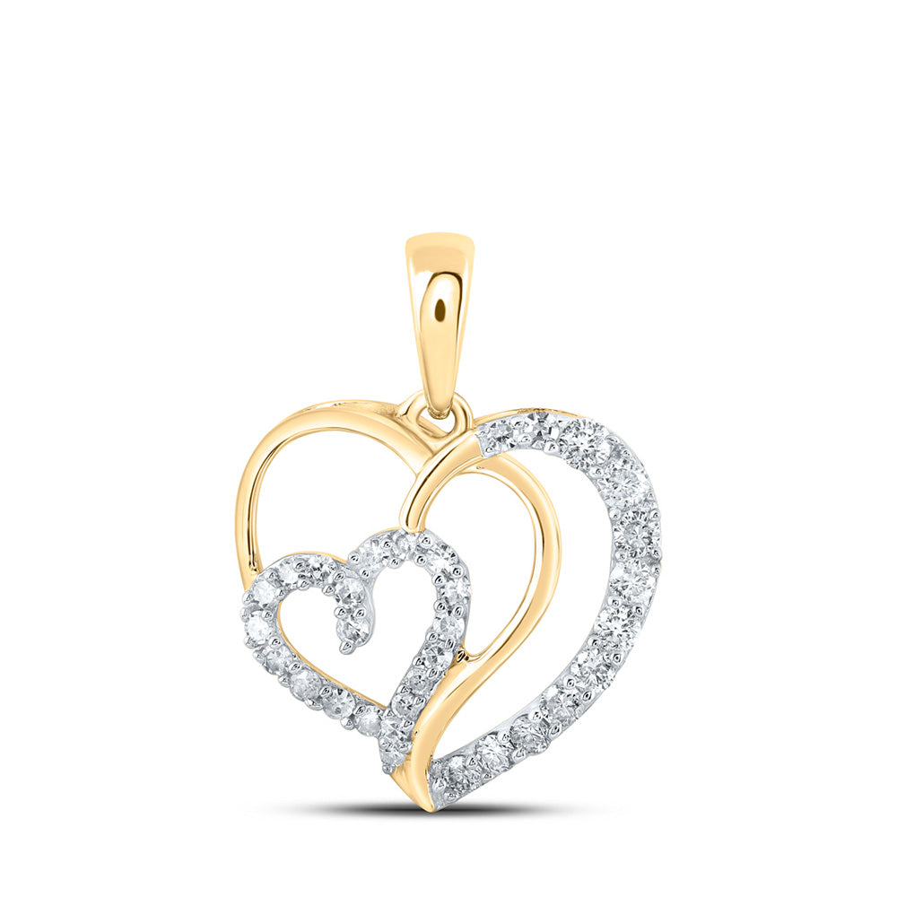 10K Yellow Or White Or Rose Gold Womens Round Diamond Heart Pendant