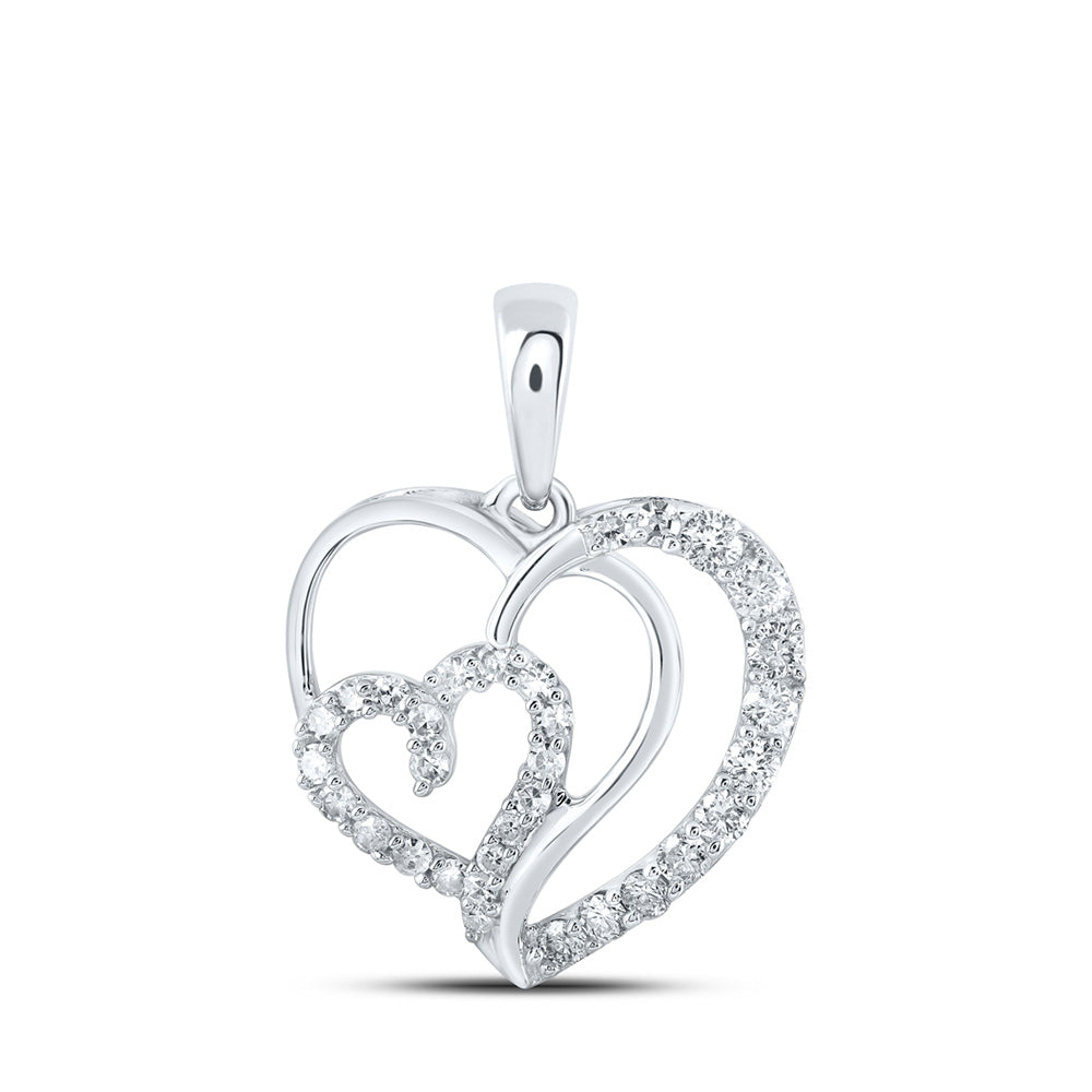 10K Yellow Or White Or Rose Gold Womens Round Diamond Heart Pendant