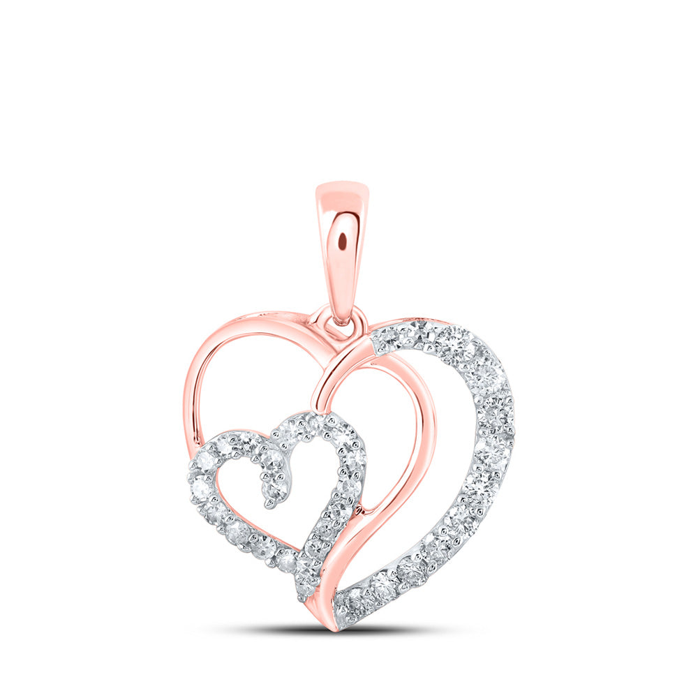 10K Yellow Or White Or Rose Gold Womens Round Diamond Heart Pendant