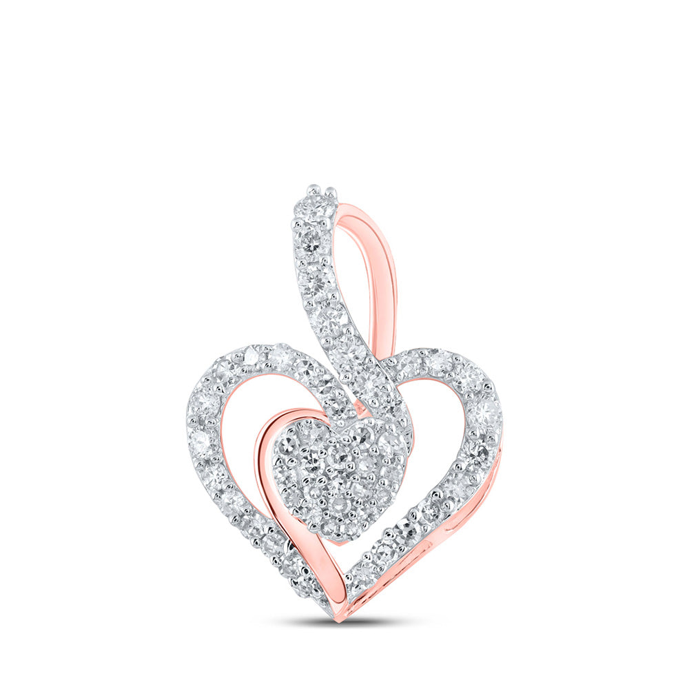10K Yellow Or White Or Rose Gold Womens Round Diamond Heart Pendant
