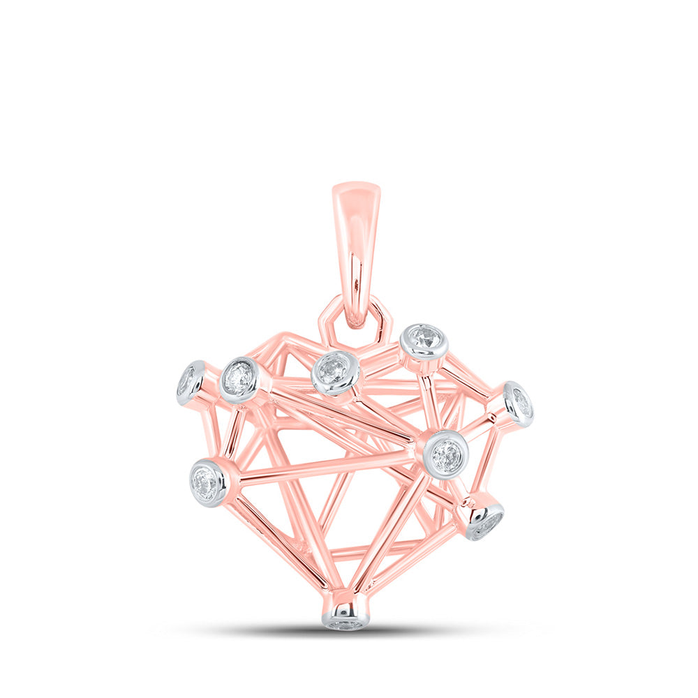 10K Yellow Or White Or Rose Gold Womens Round Diamond Heart Pendant