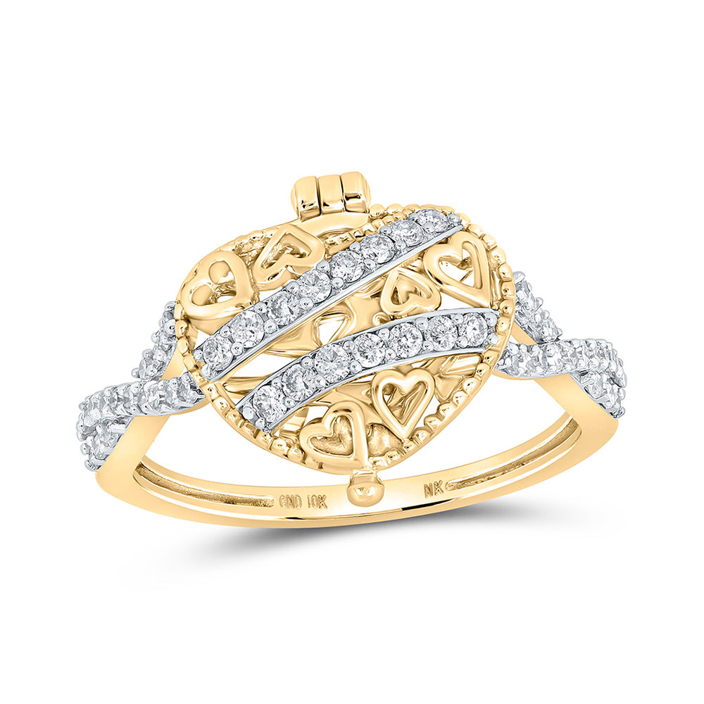 10K Yellow Or White Or Rose Gold Womens Round Diamond Locket Heart Ring , Womens Size: 5-10