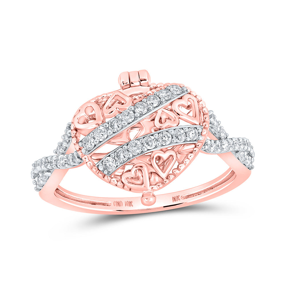 10K Yellow Or White Or Rose Gold Womens Round Diamond Locket Heart Ring , Womens Size: 5-10