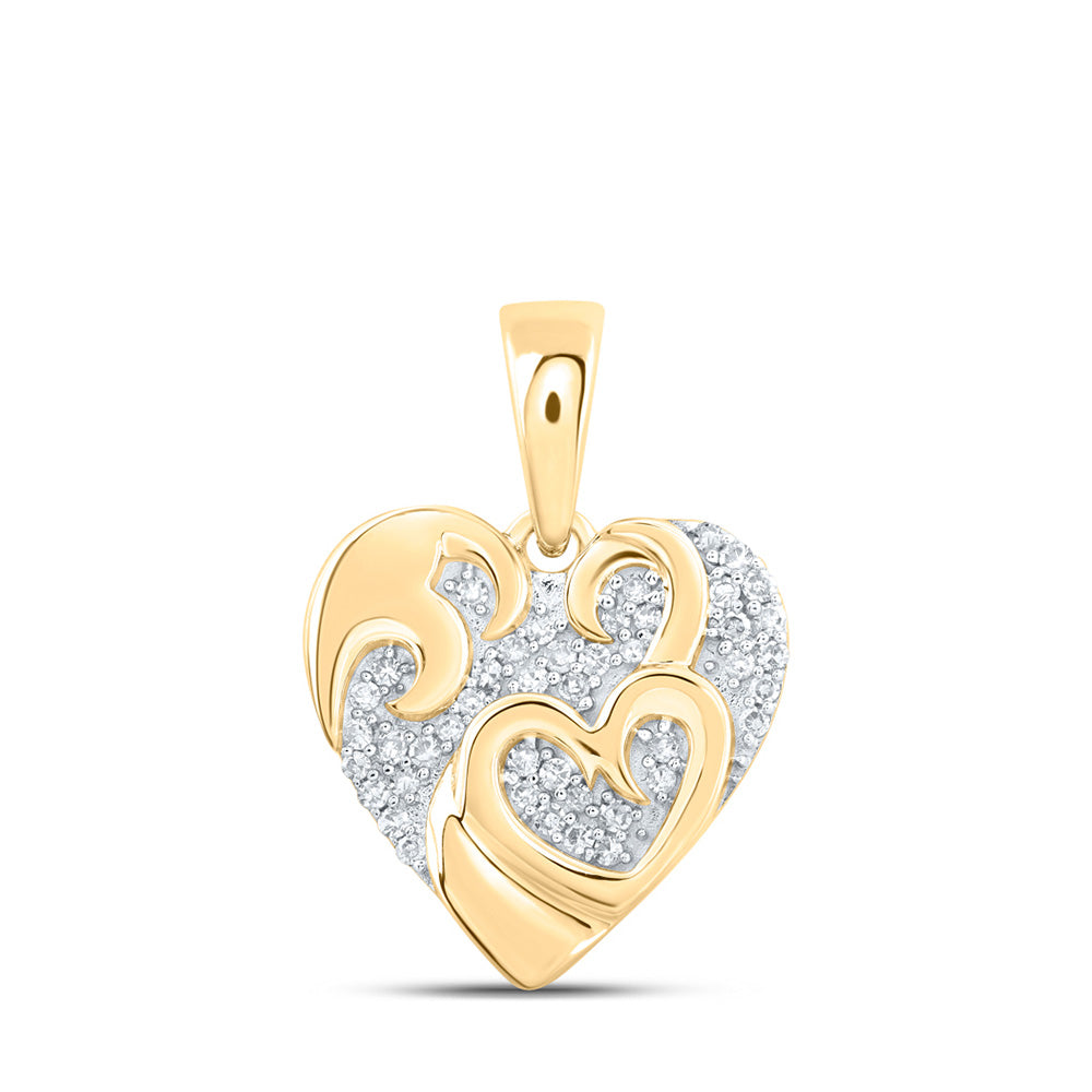 10K Yellow Or White Or Rose Gold Womens Round Diamond Heart Pendant