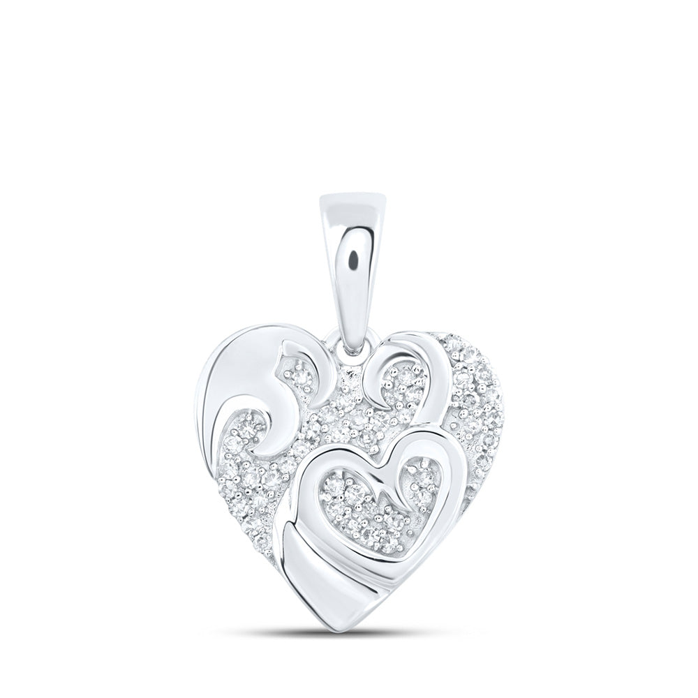 10K Yellow Or White Or Rose Gold Womens Round Diamond Heart Pendant