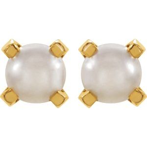 24K Gold-Washed Stainless Steel Pearl Shape 4 Mm Iverness Imitation White Pearl Piercing 4-Prong Earrings