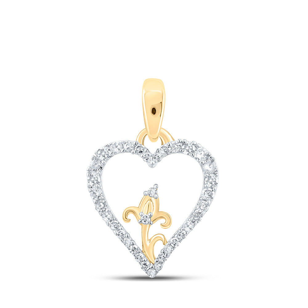 10K Yellow Or White Or Rose Gold Womens Round Diamond Flower Heart Pendant