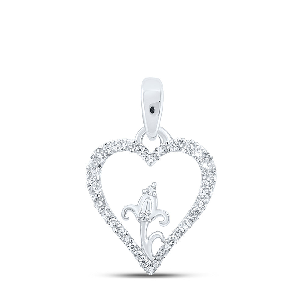 10K Yellow Or White Or Rose Gold Womens Round Diamond Flower Heart Pendant