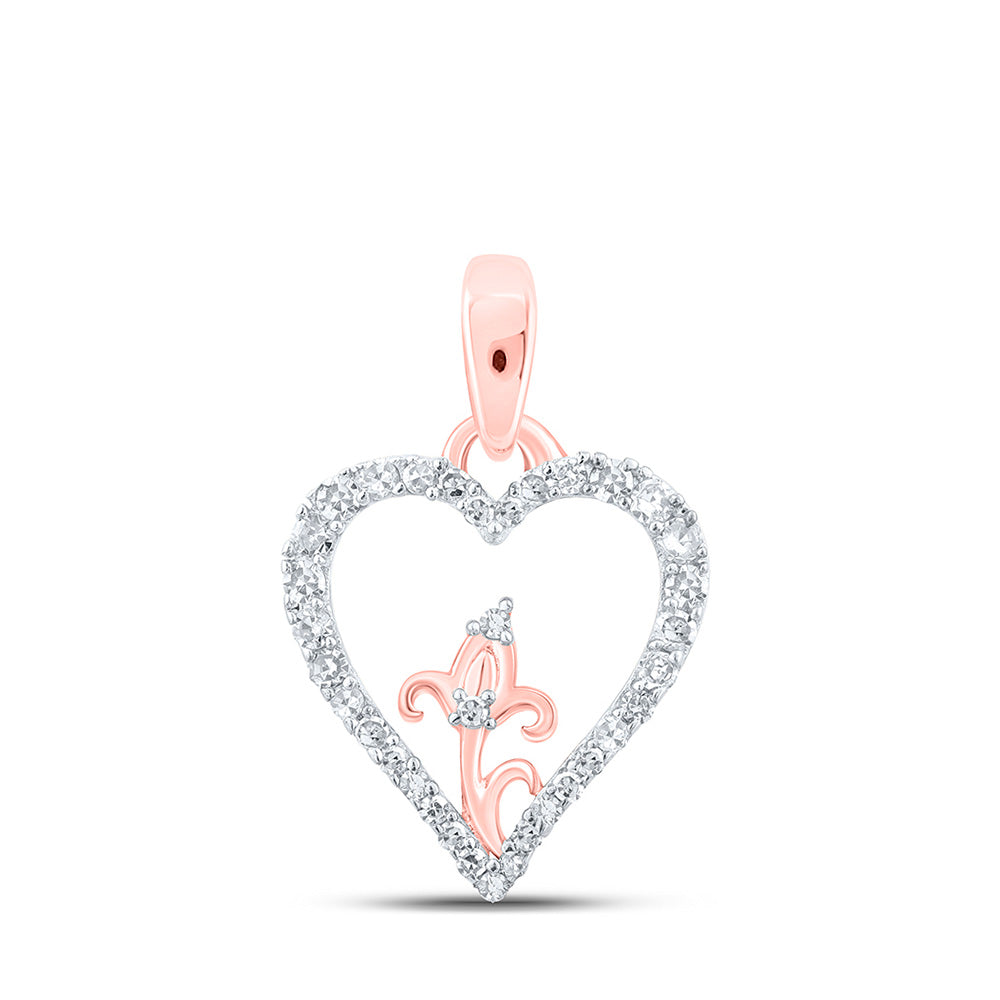10K Yellow Or White Or Rose Gold Womens Round Diamond Flower Heart Pendant