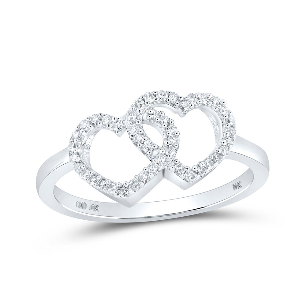 10K Yellow Or White Or Rose Gold Womens Round Diamond Double Heart Ring , Womens Size: 5-10
