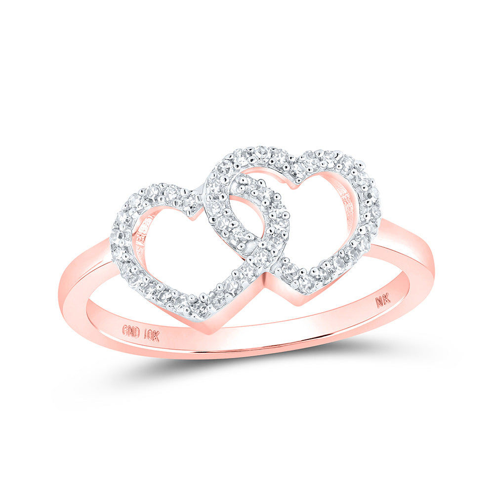 10K Yellow Or White Or Rose Gold Womens Round Diamond Double Heart Ring , Womens Size: 5-10