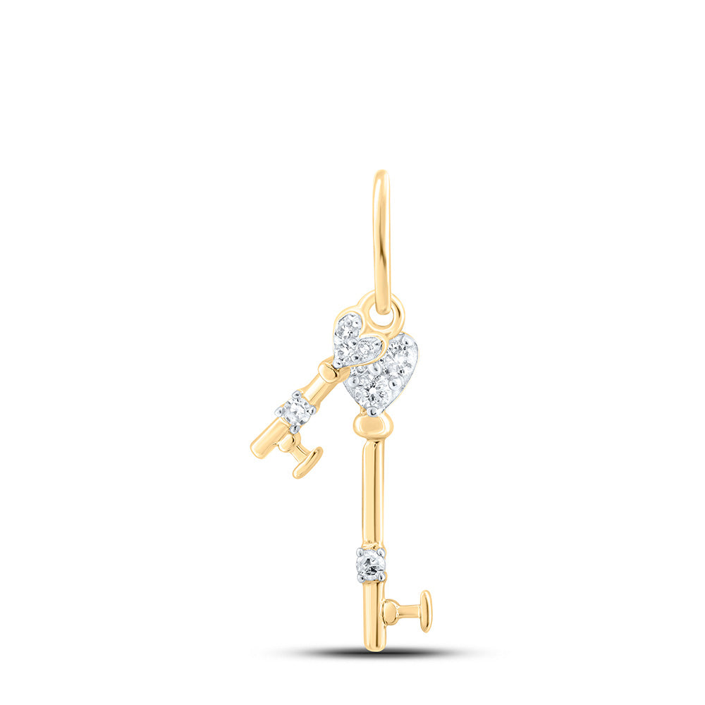 10K White Or Yellow Gold Womens Round Diamond Key Pendant