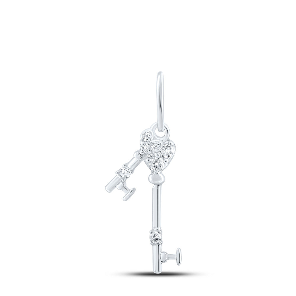 10K White Or Yellow Gold Womens Round Diamond Key Pendant