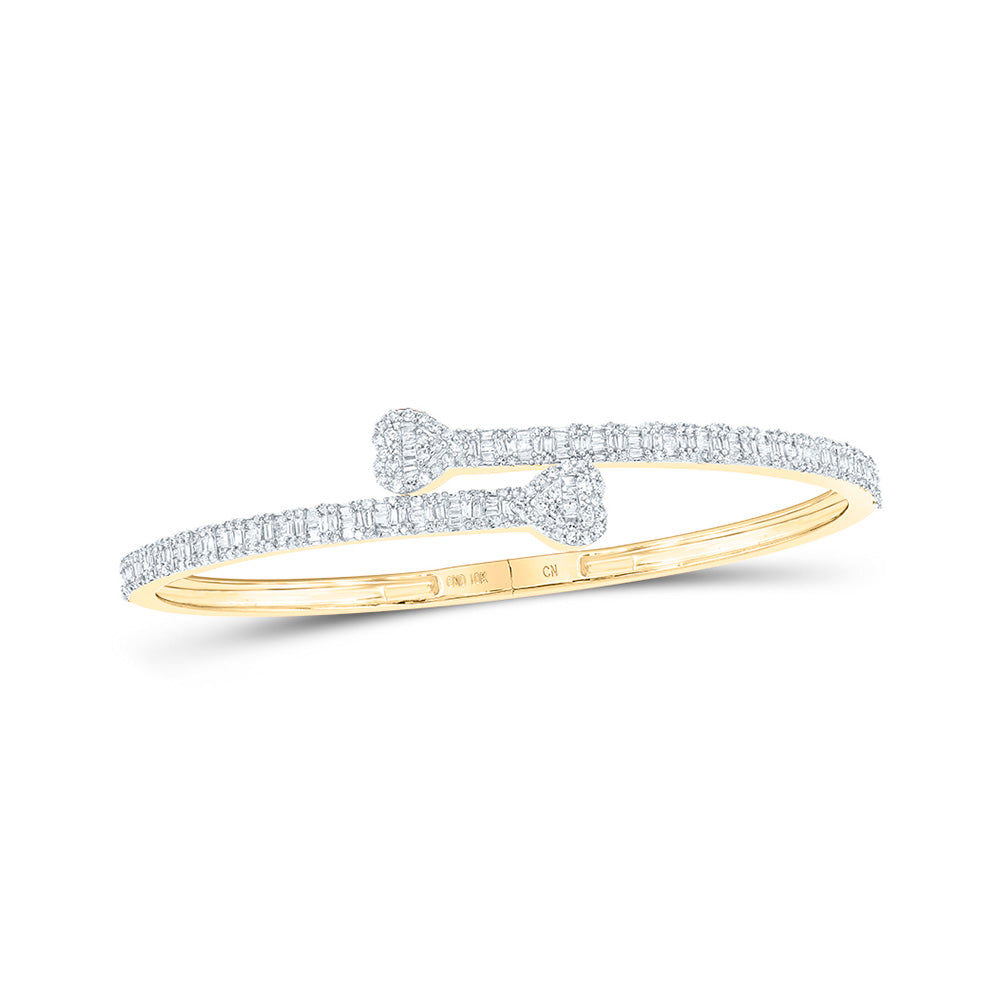 10K Yellow Or Rose Gold Womens Baguette Diamond Heart Cuff Bangle Bracelet
