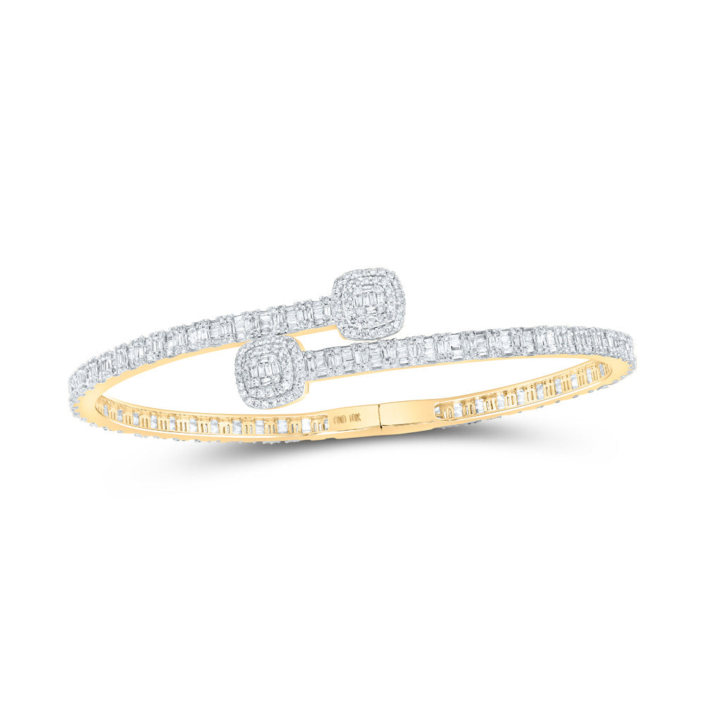 10K White Or Yellow Gold Womens Baguette Diamond Cushion Square Cuff Bangle Bracelet