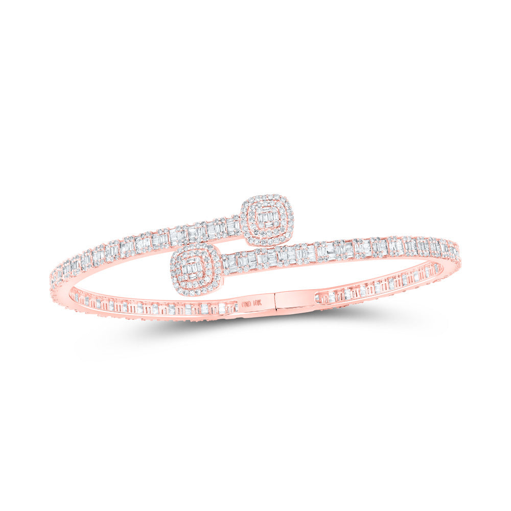 10K Rose Gold Womens Round Diamond Cushion-accent Cuff Bangle Bracelet 2-5/8 Cttw, Width: 0.66 In