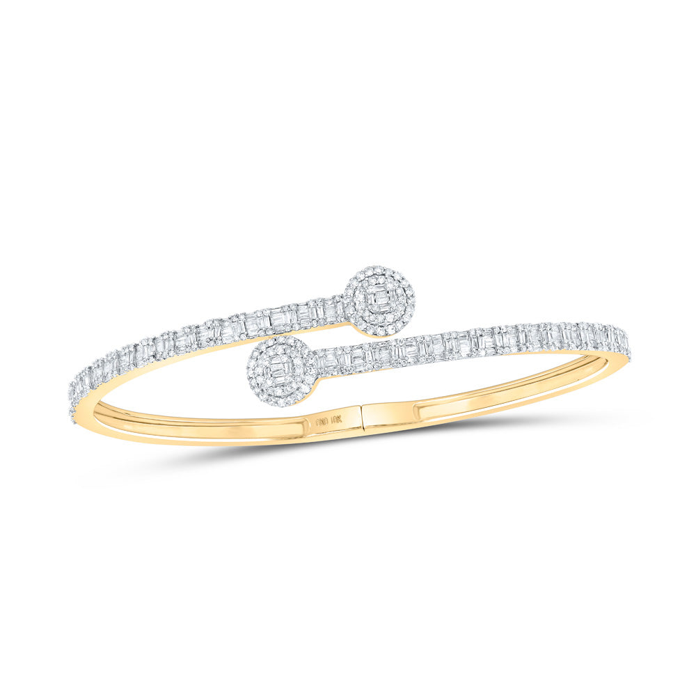 10K Yellow Or White Or Rose Gold Womens Baguette Diamond Cuff Bangle Bracelet